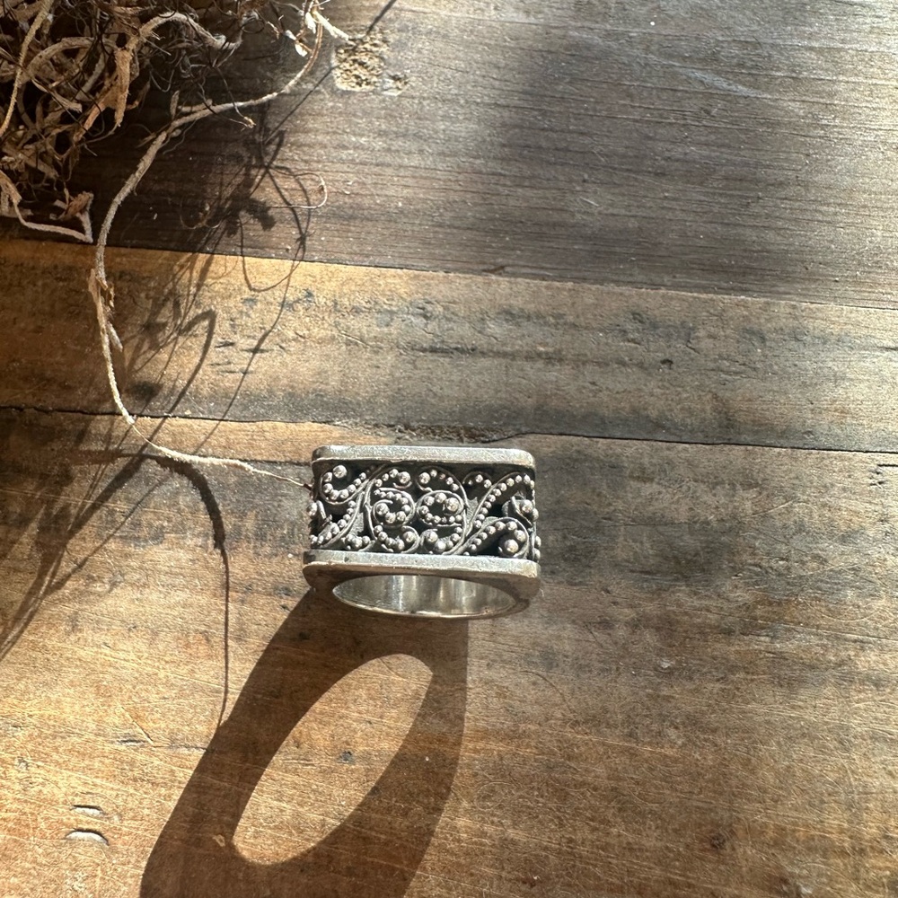 Lois Hill Silver Floral Filigree Wide Band Ring